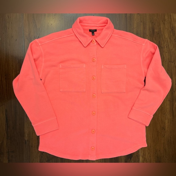 Talbots Beach Terry Shacket Size Small Bright Coral Spring Cozy Cruise Casual - Picture 3 of 13